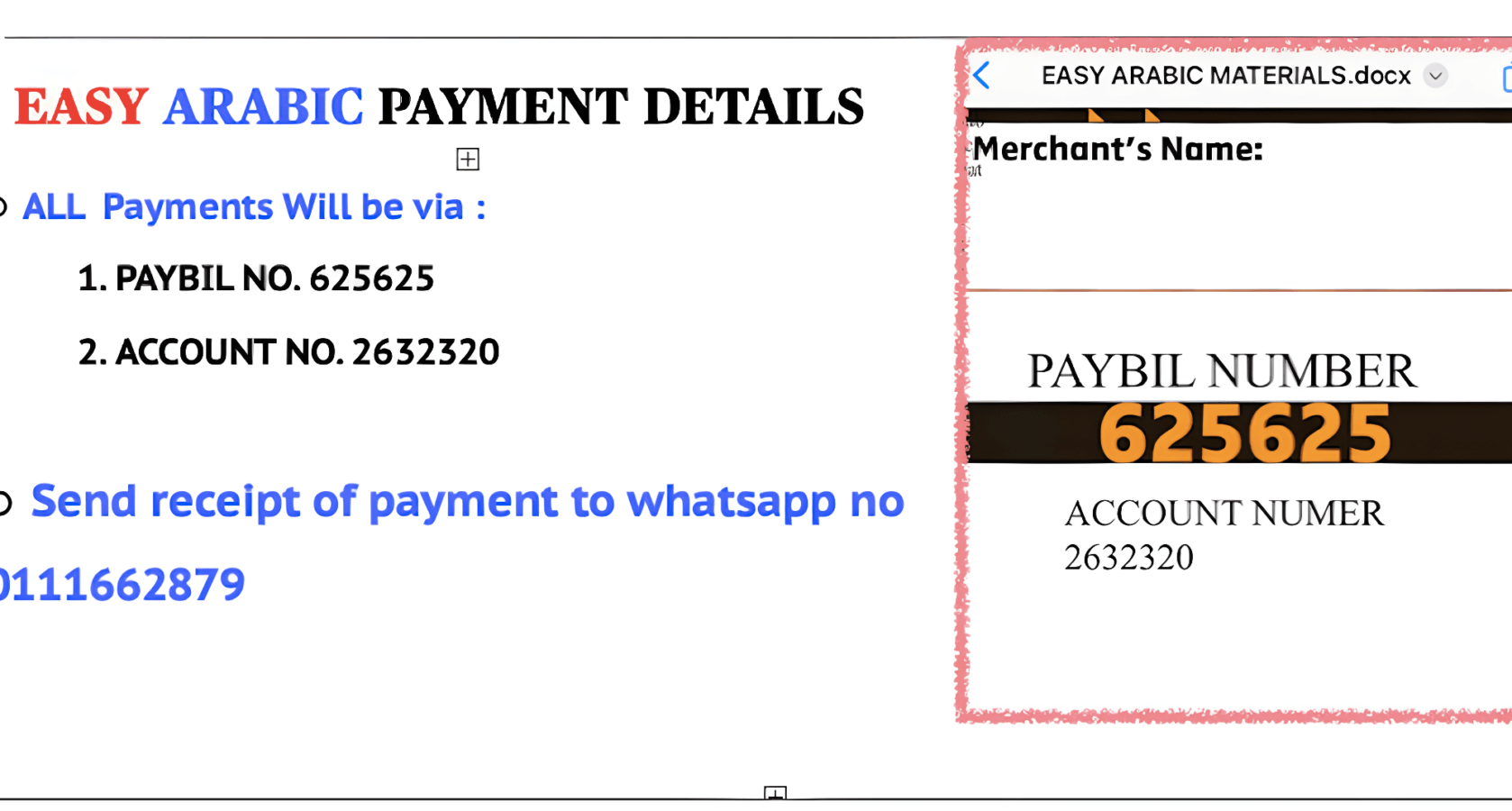 Easy Arabic Payment Details